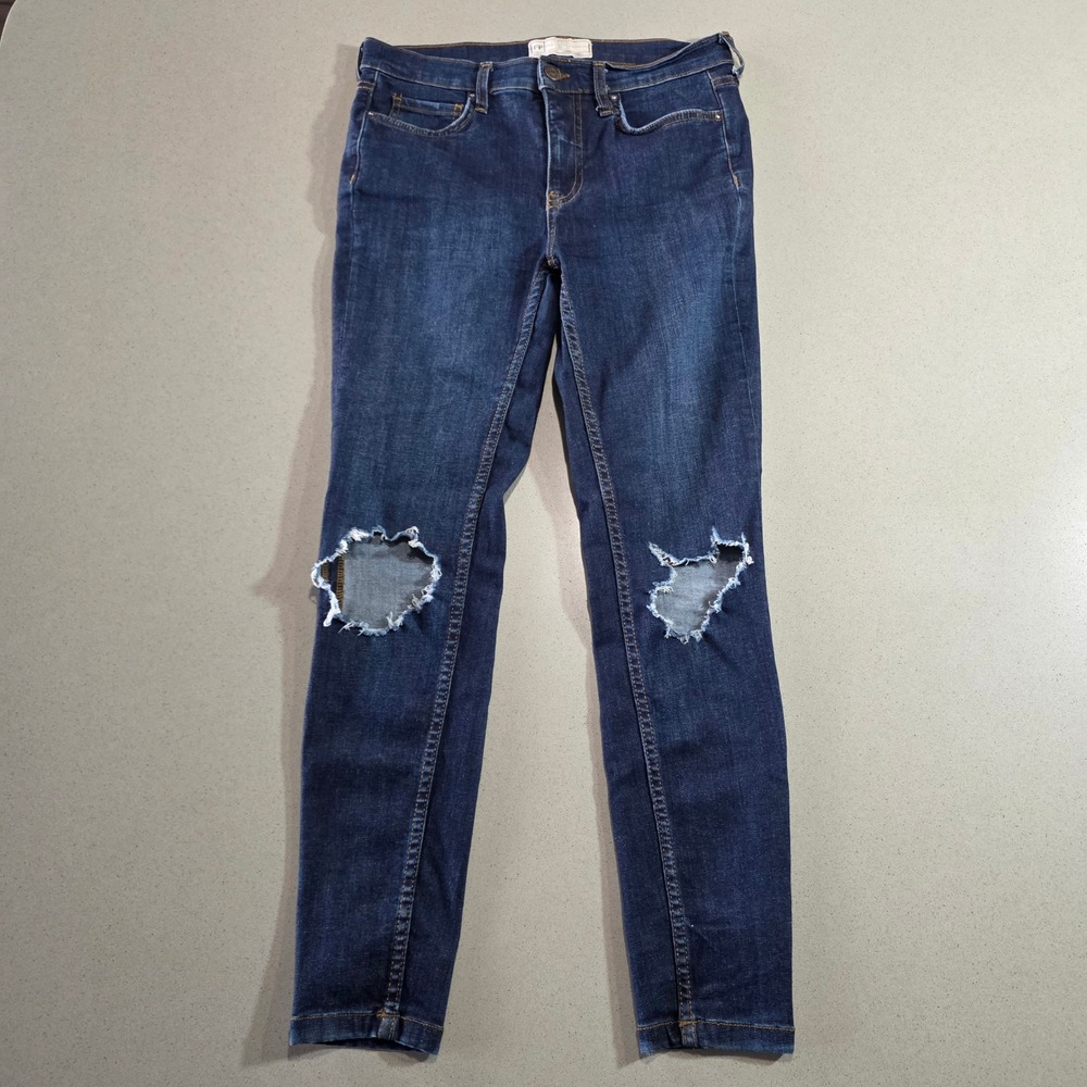 Free People Womens Distressed Skinny Jeans Dark Wash Indigo Size 27